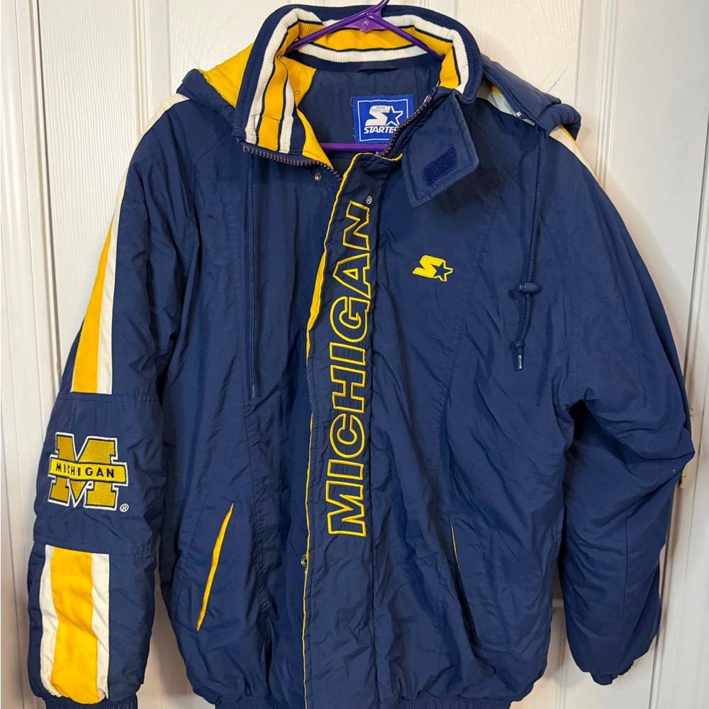 Vintage STARTER Navy and Yellow Michigan Hooded Jacket